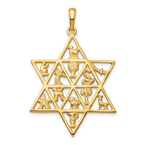 14K Yellow Gold 12 Tribes Star of David Pendant