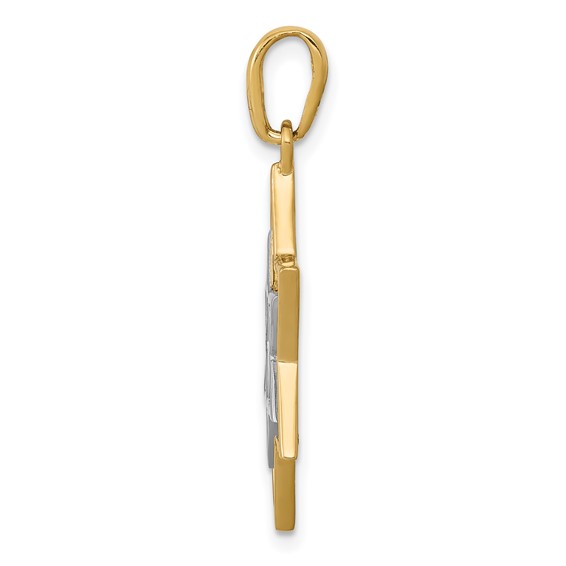 14K and White Rhodium Solid Mesh Star Of David Charm