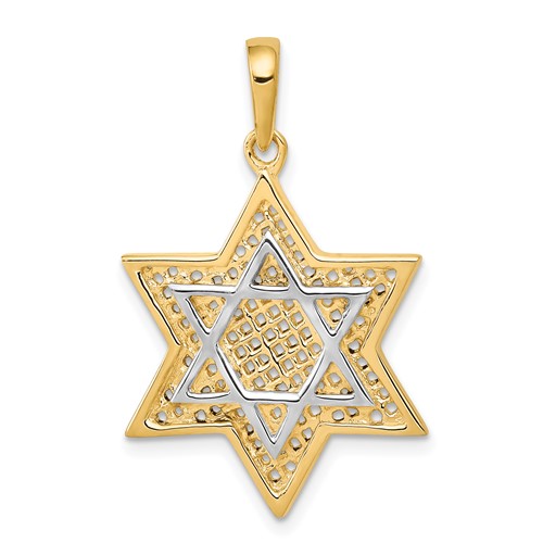 14K and White Rhodium Solid Mesh Star of David Charm