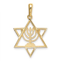 14K and White Rhodium Solid Menorah in Star of David Charm view 3