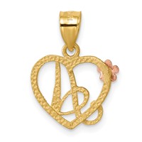 14K Two-Tone Heart Letter a Initial Pendant view 3