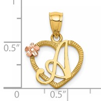 14K Two-Tone Heart Letter a Initial Pendant view 4