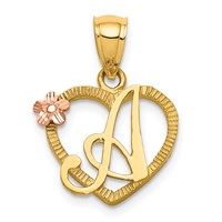 14K Two-Tone Heart Letter a Initial Pendant view 1