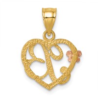14K Two-Tone Heart Letter B Initial Pendant view 3