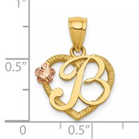 14K Two-Tone Heart Letter B Initial Pendant view 4