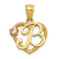 14K Two-Tone Heart Letter B Initial Pendant view 1