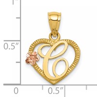 14K Two-Tone Heart Letter C Initial Pendant view 4