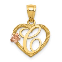 14K Two-Tone Heart Letter C Initial Pendant view 1