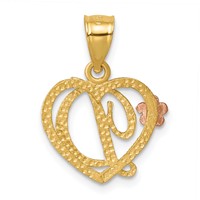 14K Two-Tone Heart Letter D Initial Pendant view 3