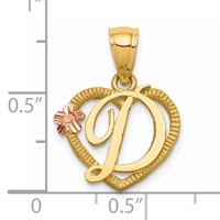 14K Two-Tone Heart Letter D Initial Pendant view 4