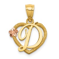 14K Two-Tone Heart Letter D Initial Pendant view 1