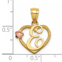 14K Two-Tone Heart Letter E Initial Pendant view 4