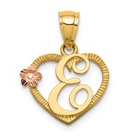 14K Two-Tone Heart Letter E Initial Pendant view 1