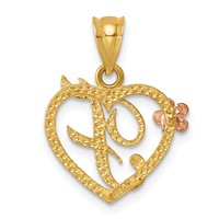 14K Two-Tone Heart Letter F Initial Pendant view 3