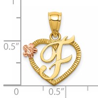 14K Two-Tone Heart Letter F Initial Pendant view 4