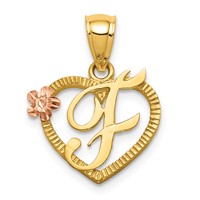 14K Two-Tone Heart Letter F Initial Pendant view 1