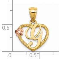 14K Two-Tone Heart Letter G Initial Pendant view 4