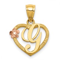 14K Two-Tone Heart Letter G Initial Pendant view 1