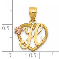 14K Two-Tone Heart Letter H Initial Pendant view 4