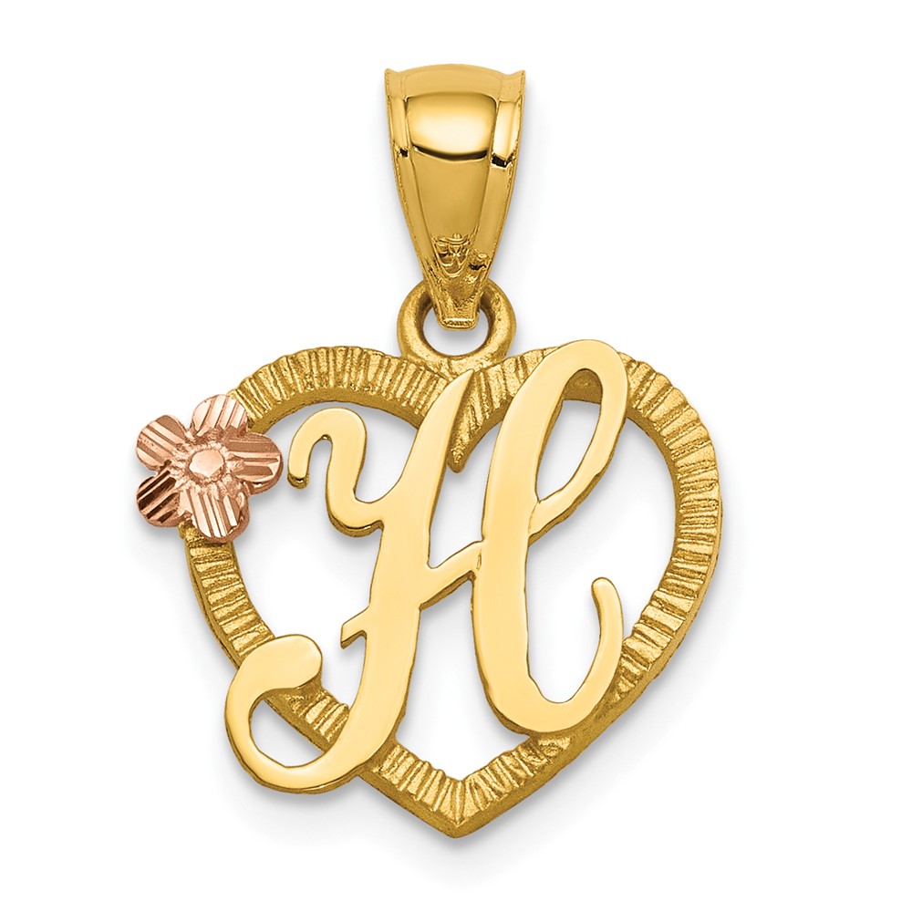 14K Two-Tone Heart Letter H Initial Pendant