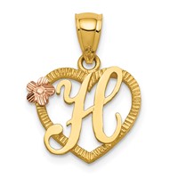 14K Two-Tone Heart Letter H Initial Pendant view 1