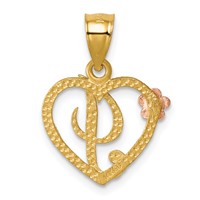 14K Two-Tone Heart Letter I Initial Pendant view 4