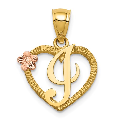 14K Two-Tone Heart Letter I Initial Pendant
