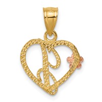 14K Two-Tone Heart Letter J Initial Pendant view 3
