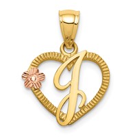 14K Two-Tone Heart Letter J Initial Pendant view 1