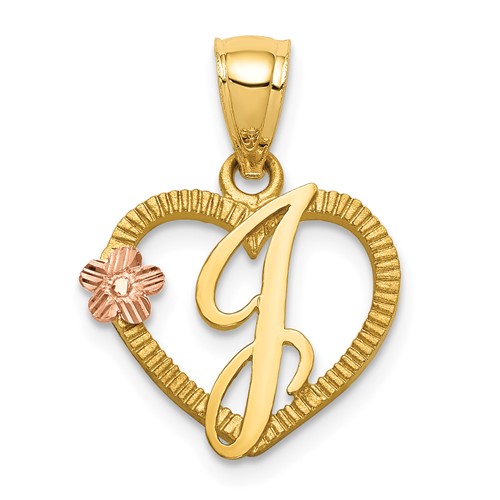 14K Two-Tone Heart Letter J Initial Pendant