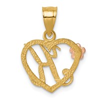 14K Yellow Gold Two-Tone Heart Letter K Initial Pendant view 3