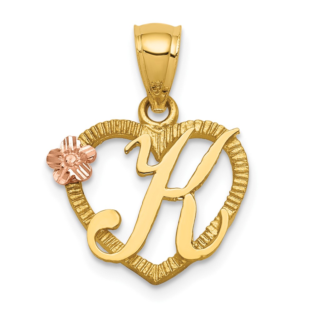 14K Yellow Gold Two-Tone Heart Letter K Initial Pendant