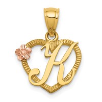 14K Yellow Gold Two-Tone Heart Letter K Initial Pendant view 1