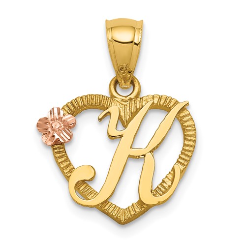 14K Yellow Gold Two-Tone Heart Letter K Initial Pendant