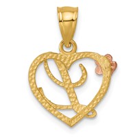 14K Yellow Gold Two-Tone Heart Letter L Initial Pendant view 3