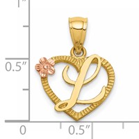 14K Yellow Gold Two-Tone Heart Letter L Initial Pendant view 4