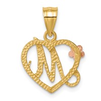 14K Two-Tone Heart Letter M Initial Pendant view 3
