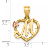 14K Two-Tone Heart Letter M Initial Pendant view 4