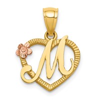 14K Two-Tone Heart Letter M Initial Pendant view 1