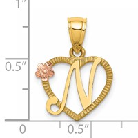 14K Two-Tone Heart Letter N Initial Pendant view 4