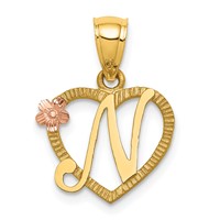 14K Two-Tone Heart Letter N Initial Pendant view 1