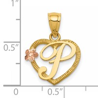 14K Two-Tone Heart Letter P Initial Pendant view 4