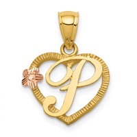 14K Two-Tone Heart Letter P Initial Pendant view 1