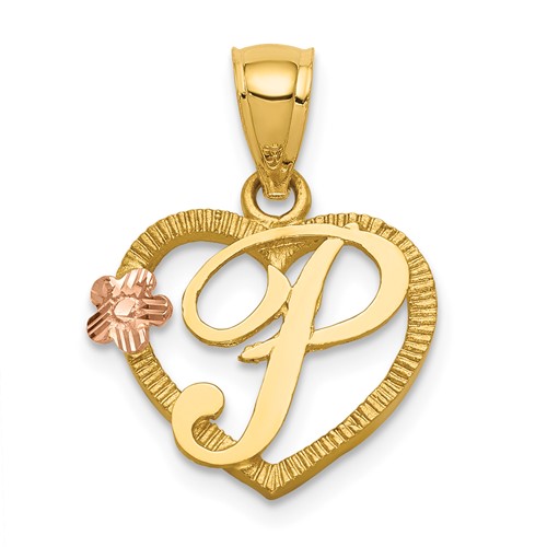 14K Two-Tone Heart Letter P Initial Pendant