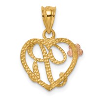 14K Two-Tone Heart Letter R Initial Pendant view 3