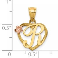 14K Two-Tone Heart Letter R Initial Pendant view 4