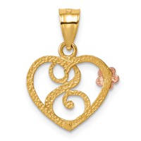 14K Two-Tone Heart Letter S Initial Pendant view 3