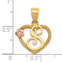 14K Two-Tone Heart Letter S Initial Pendant view 4