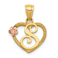 14K Two-Tone Heart Letter S Initial Pendant view 1