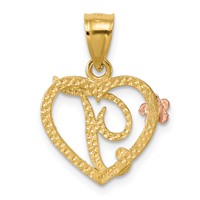 14K Two-Tone Heart Letter T Initial Pendant view 3